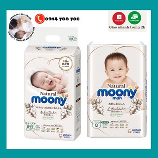 Bỉm MOONY NATURAL TỪ BÔNG HỮU CƠ Nội Địa Nhật dán/quần NB63/S58/M48,L36,XL32
