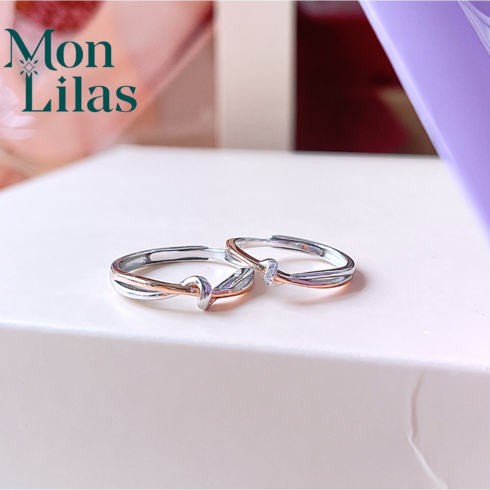 Nhẫn Đôi Bạc Mon Lilas Hình Xoán Đính Đá Cao Cấp N102202