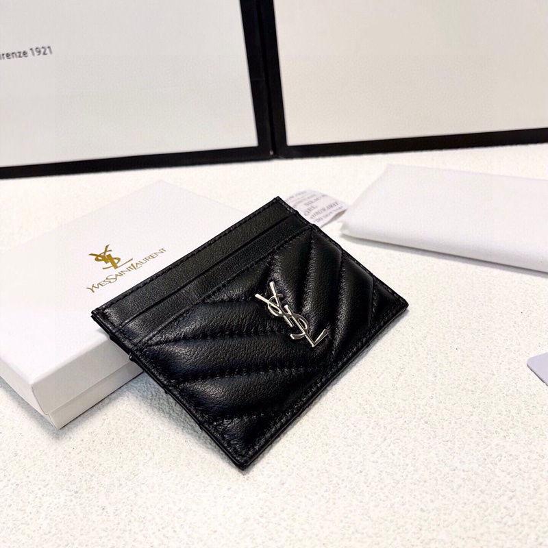 YSL Túi Đựng Thẻ Thêu Họa Tiết Sọc Thời Trang Thanh Lịch Tiện Dụng Hàng Ngày