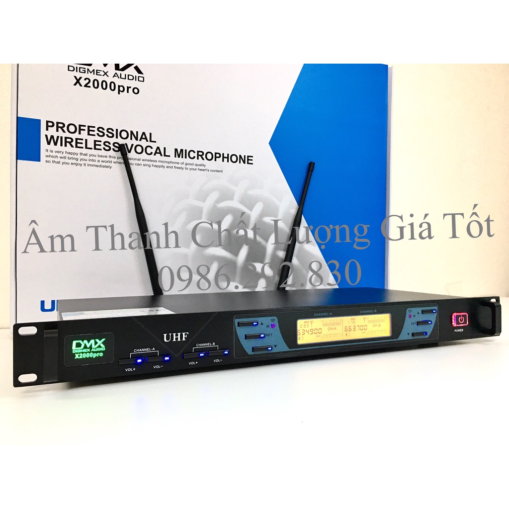 Micro Không Dây DM'X 2000 Pro Có Tự Ngắt, Dò Tần Số Sóng. Chuyên Karaoke Gia Đình, Phòng Trà, Quán Hát.