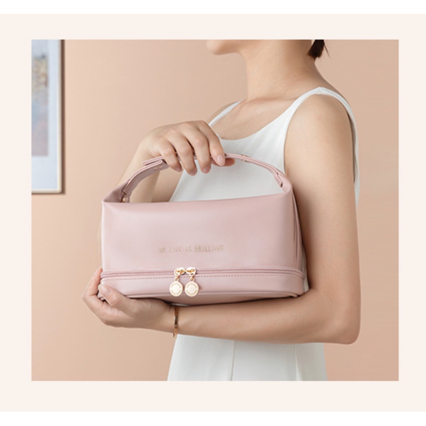 Túi Da PU Cao Cấp Đựng Mỹ Phẩm Cỡ Lớn Tiện Dụng