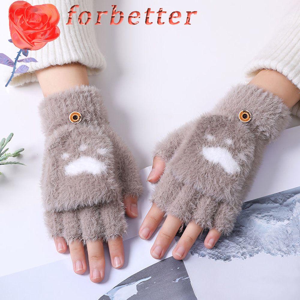 Găng Tay Hở Ngón Giữ Ấm Thoáng Khí In Họa Tiết Dấu Chân Mèo Cho Nữ