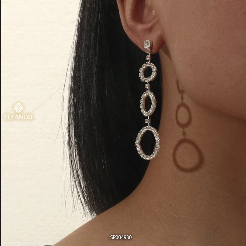Bông tai nữ chuôi bạc 925 Eleanor Accessories dáng thả dài vòng tròn đính đá phụ kiện trang sức 4930