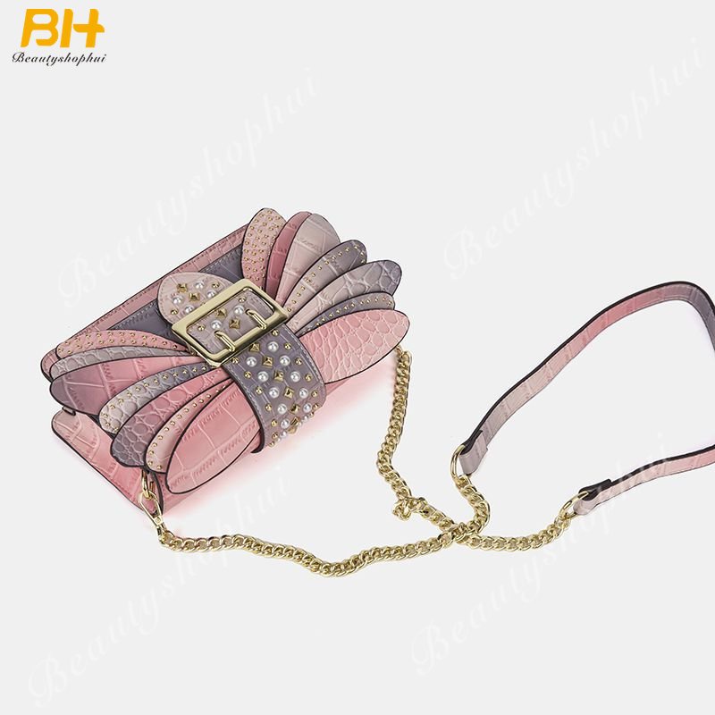 Túi Đeo Chéo Hình Vuông Nhỏ Hình Cánh Ong Đính Đinh Tán Phối Dây Xích Màu Cầu Vồng Thời Trang Mới 2022 Cho Nữ