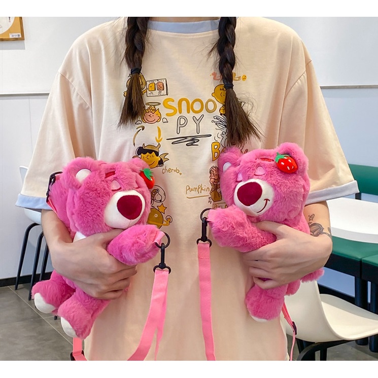 Túi Gấu Dâu Lotso ôm chéo dễ thương, túi đeo chéo gấu Hồng nhân vật hoạt hình hottrend 2022