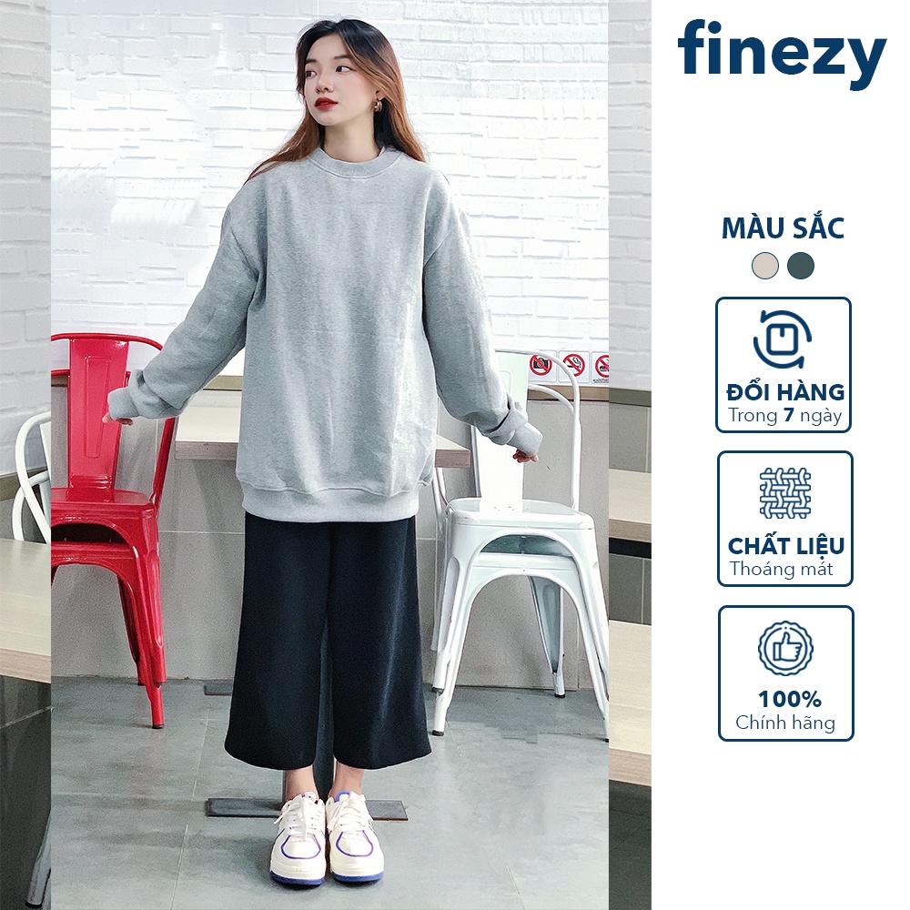 Áo sweater unisex Finezy, 2 màu ghi xám và đen, form rộng, chất nỉ bông cao cấp, dày dặn ấm áp