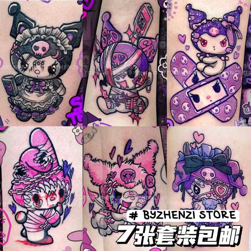 Bộ 7 Hình Xăm Dán Hoạt Hình Kuromi Melody Nhiều Màu Lâu Trôi