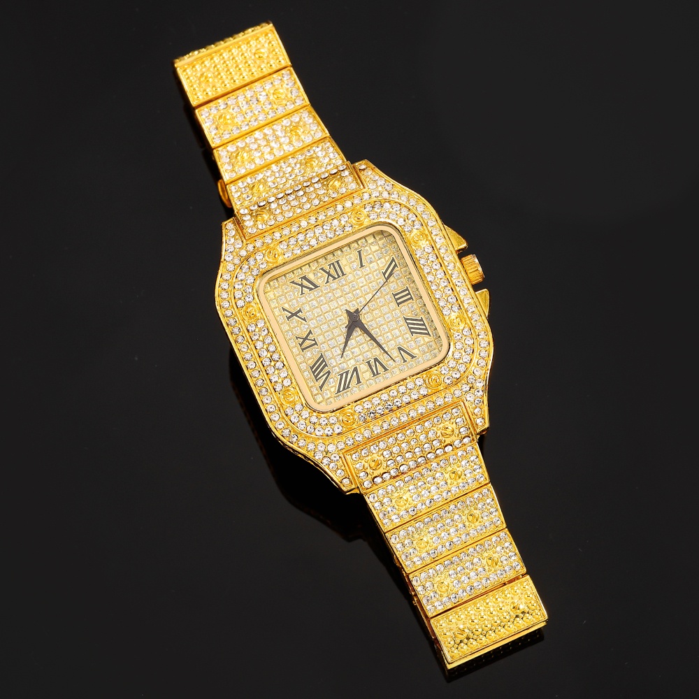 Đồng Hồ Đeo Tay Mặt Vuông Đính Đá Lấp Lánh Phong Cách Hip Hop Thời Trang Cho Nam Và Nữ