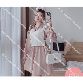 [Hàng Có Sẵn] Bigsize Đầm Sơ Mi Phối Gile (Từ 55kg đến 90kg)
