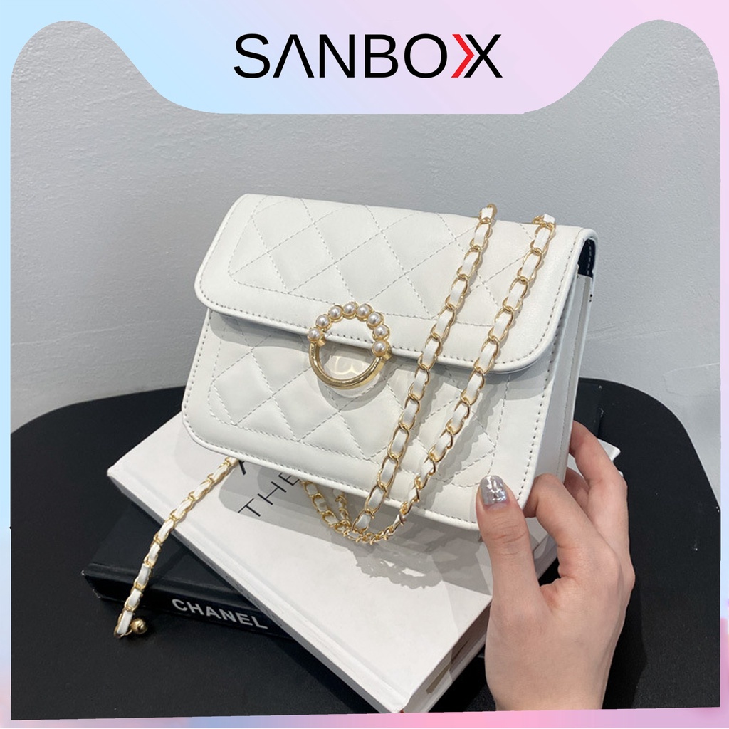 Túi xách nữ đeo chéo mini dáng công sở Sanbox Shop nắp gập quai phối xích thời trang sành điệu dự tiệc