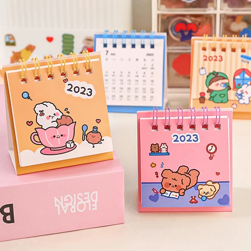 Lịch 2023 Để Bàn Mini Bằng Giấy Họa Tiết Thỏ / Gấu Hoạt Hình Dễ Thương Sáng Tạo