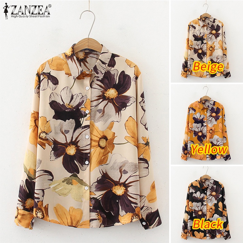 Áo sơ mi ZANZEA tay dài in họa tiết hoa phong cách vintage dành cho nữ