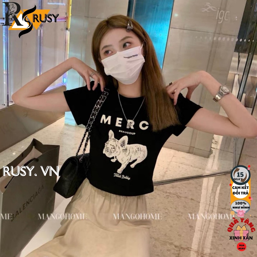 Áo croptop Rusy năng động cá tính chất vải dày dặn freesize dưới 55kg hình in siêu cute phong cách Hàn Quốc