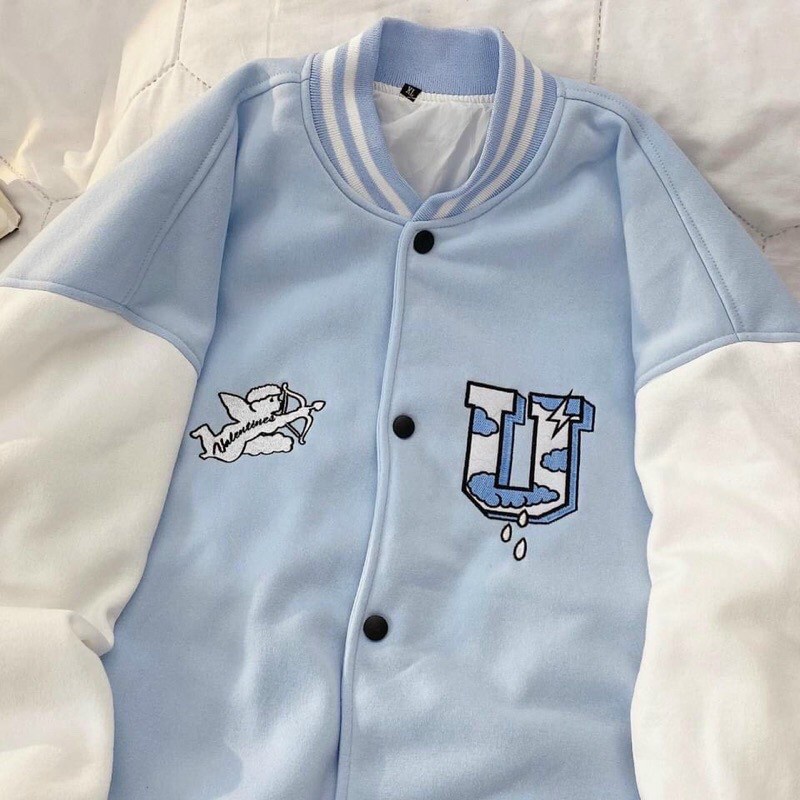 (FreeShiip 2022) Aó khoát bomber tay phối,áo nút bấm cao cấp thêu chữ nooirtone màu xanh hottren