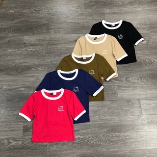 BEUCLOSET - Áo thun viền nhiều màu thêu hình Hello Kitty xinh xắn