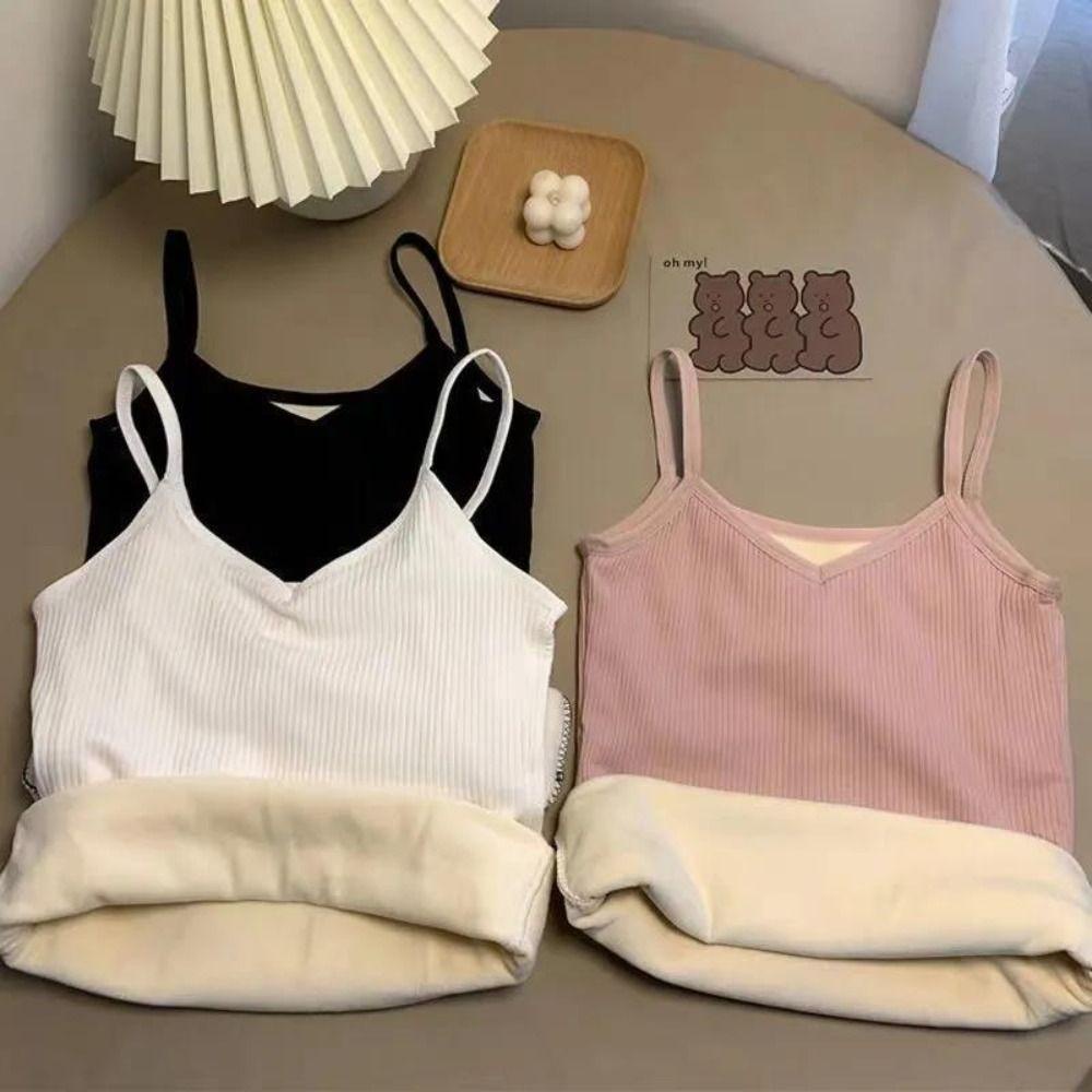 FALLFORBEAUTY Bộ Đồ Lót Nhung Giữ Ấm Cổ Chữ V Thoải Mái Thời Trang Mùa Thu