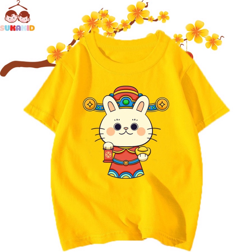 (Sale tết ) Áo thun tết hình mèo cầm cá chép vàng 2023 bé từ 6kg-30kg.AT08.