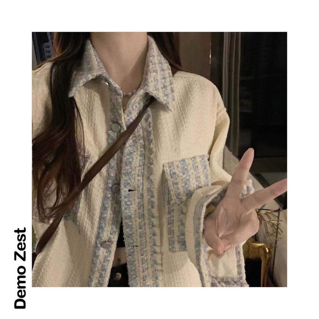 Áo dạ tweed áo khoát nữ áo ấm nữ Áo Khoác Sơ Mi Dáng Rộng Thời Trang Thu Đông Phong Cách Hàn Quốc Cho Cặp Đôi