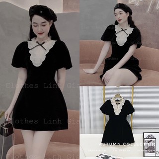 Váy nhung viền đá cổ nơ siểu xinh