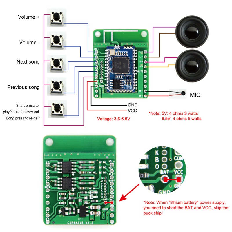 Bảng Mạch Khuếch Đại Âm Thanh QCC3034 Bluetooth 5.0 TWS 2X3 / 5W Hỗ Trợ APTX APTX APTX Ll APTXHD