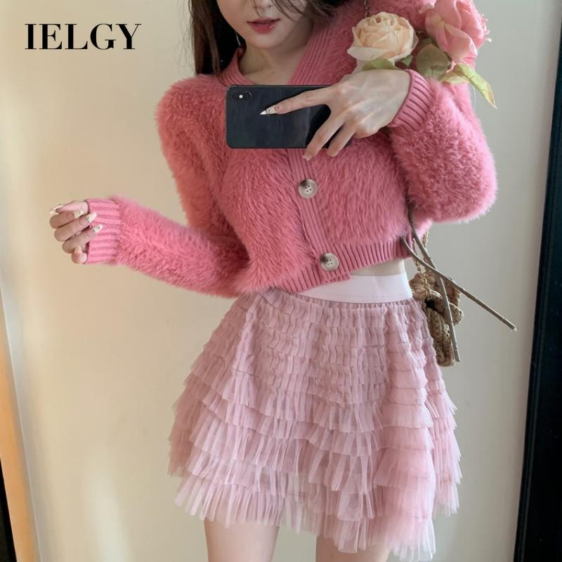 IELGY IELGY Chân Váy Chữ a Lưng Cao Xếp Tầng Phối Lưới Thời Trang Cho Nữ