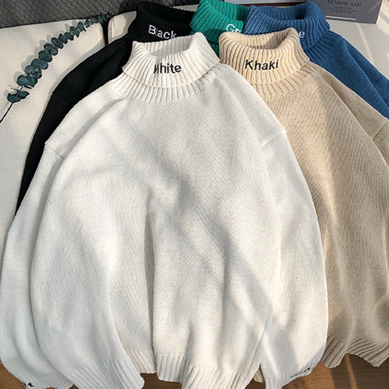 Áo sweater Cổ Lọ Dáng Rộng Màu Sắc Đơn Giản Phong Cách Hàn Quốc Cho Nam Giới