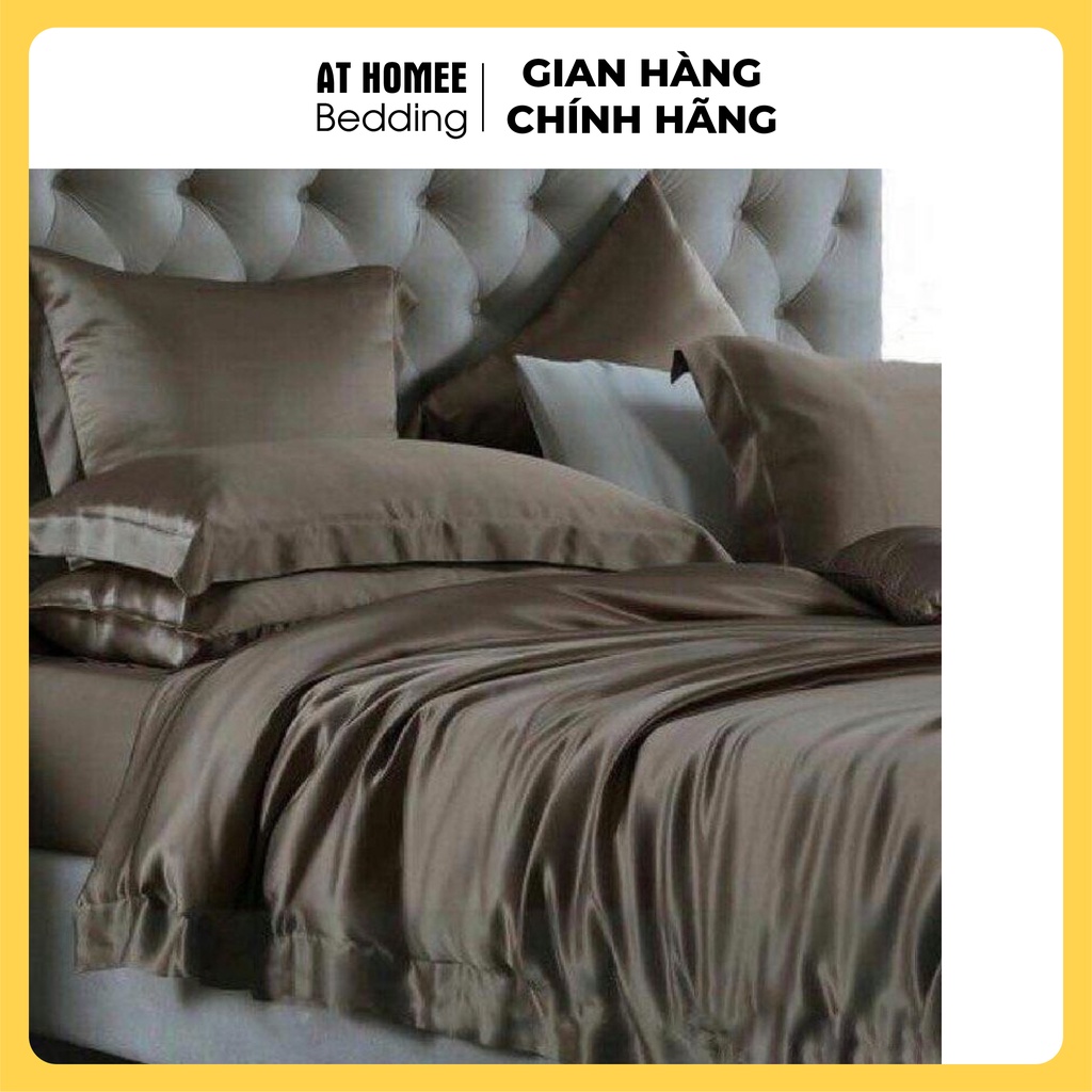 Bộ 5 Món Chăn Ga Gối Phi Lụa Thương hiệu AT HOME Mát Mịn - Màu Xám Đậm