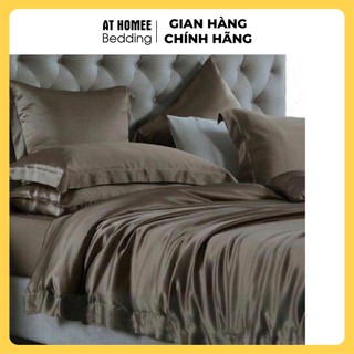 Bộ 5 Món Chăn Ga Gối Phi Lụa Thương hiệu AT HOME Mát Mịn - Màu Xám Đậm