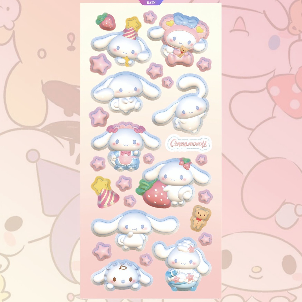 SANRIO Nhãn Dán Trang Trí Tiệc Giáng Sinh 3D Hình Cinnamoroll Kuromi My Melody Hello Kitty Pochacco Nhỏ [RAIN]