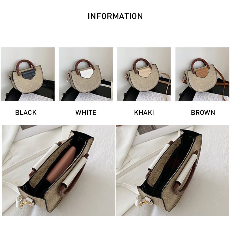 Mischa Túi cói Vải canvas Dệt Hình Vuông Phối Khóa Kéo Thời Trang retro