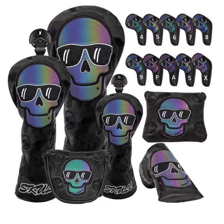 3 Màu Golf Headcover Set Skull Driver Covers Fairway Wood Cover Hybrid Cover Da Cao Cấp Golf Wood Co