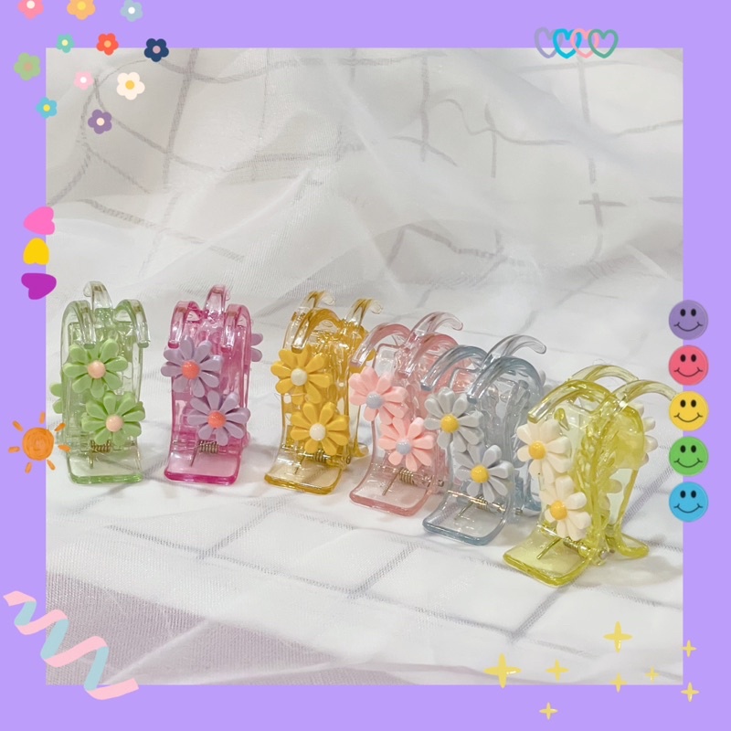 Kẹp tóc càng cua 3 răng charm 🌼 bông cúc 🌼 (xanh lá/tím/cam/hồng/xanh dương /vàng)
