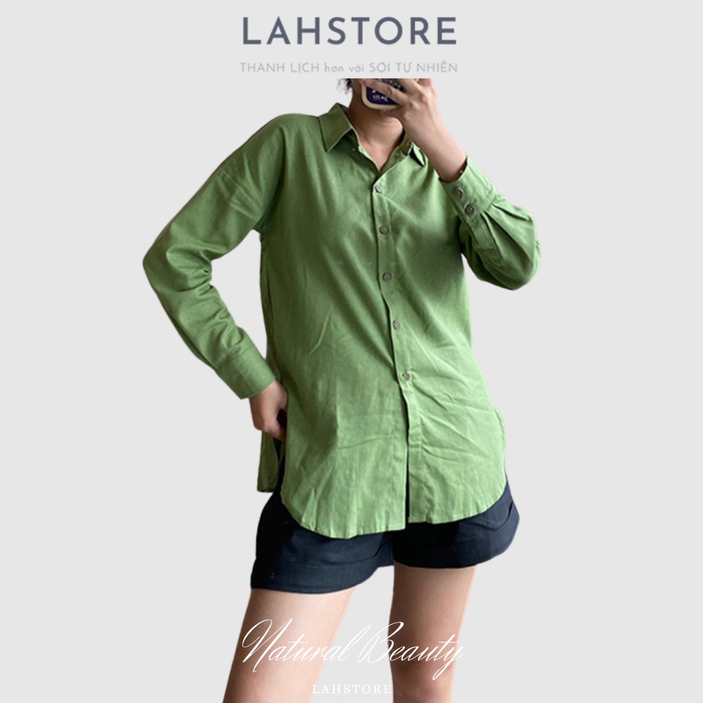 LAHSTORE - Bộ áo sơ mi quần đùi linen cao cấp form rộng (Hồng, Trắng, Xanh, Cam)