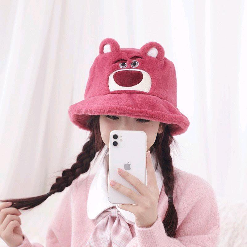 Nón tai bèo phủ lông gấu dâu phong cách thu đông Mũ