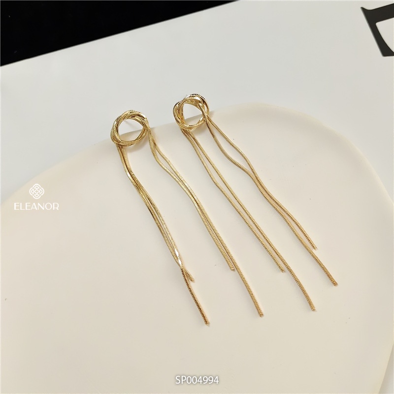 Bông tai nữ dáng dài Eleanor Accessories hình tròn phối tua rua phụ kiện trang sức 4994