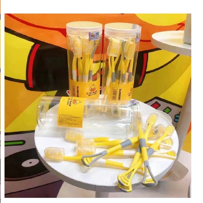 Hộp 8 Bàn Chải Đánh Răng Kèm Cạo Lưỡi Hình Vịt Vàng – Bàn Chải Đánh Răng Kèm Cạo Lưỡi