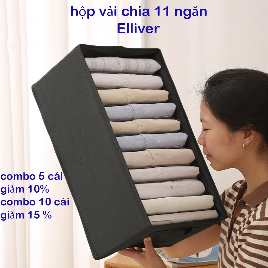 Hộp vải chia ngăn đựng quần áo. túi vải đựng quần áo đa năng, khay túi vải xếp quần áo gọn gàng nhiều size - Elliver