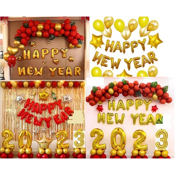 Set bóng trang trí mừng năm mới, trang trí tết, bóng HAPPY NEW YEAR trang trí nhà cửa, văn phòng , công ty