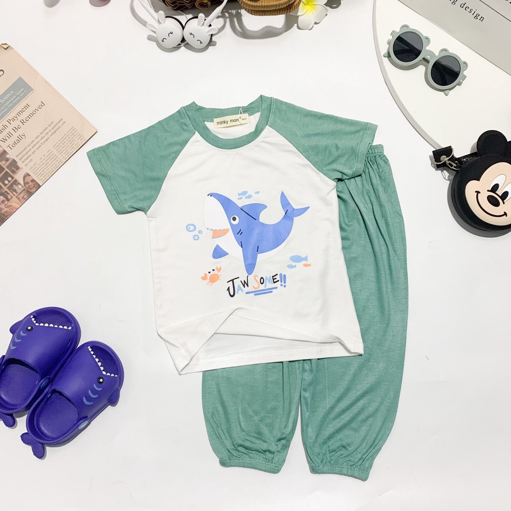 [Bé 7-27kg)] Bộ cộc tay ngắn tay quần alibaba thun lạnh Minky Mom in hình cho bé trai bé gái từ 7-27kg