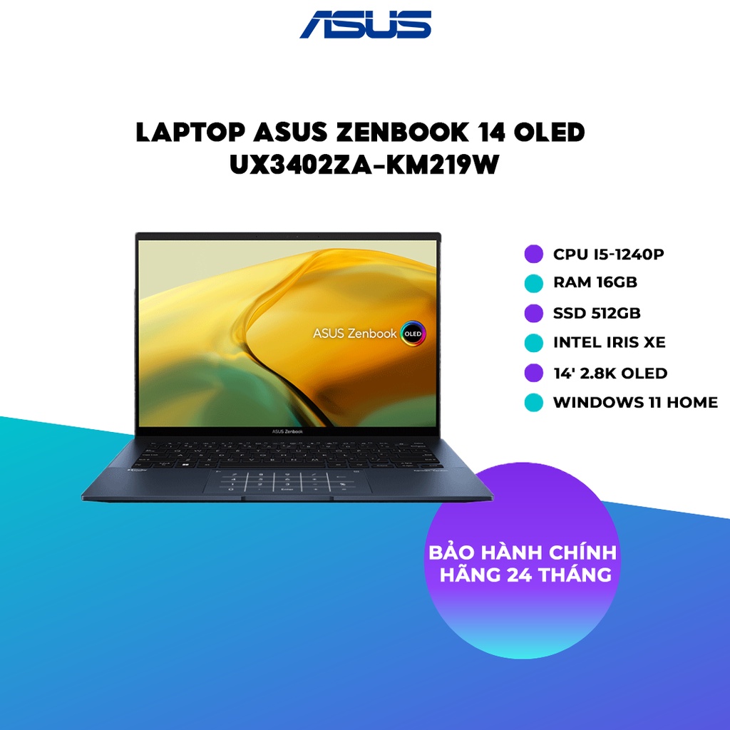 [Nhập ELGAMEFEB giảm 10%] Laptop ASUS ZenBook 14 OLED UX3402ZA-KM219W i5-1240P | 16GB | 512GB |14' 2.8K OLED 100%