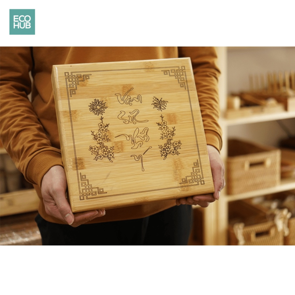 Khay đựng bánh kẹo Tết ECOHUB bằng tre trang trí Tết 27x27x6cm