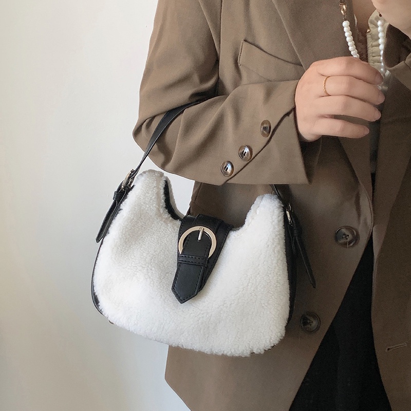 Túi Đeo Vai Bằng Len Cừu Có Khóa Nam Châm Phong Cách retro Cho Nữ