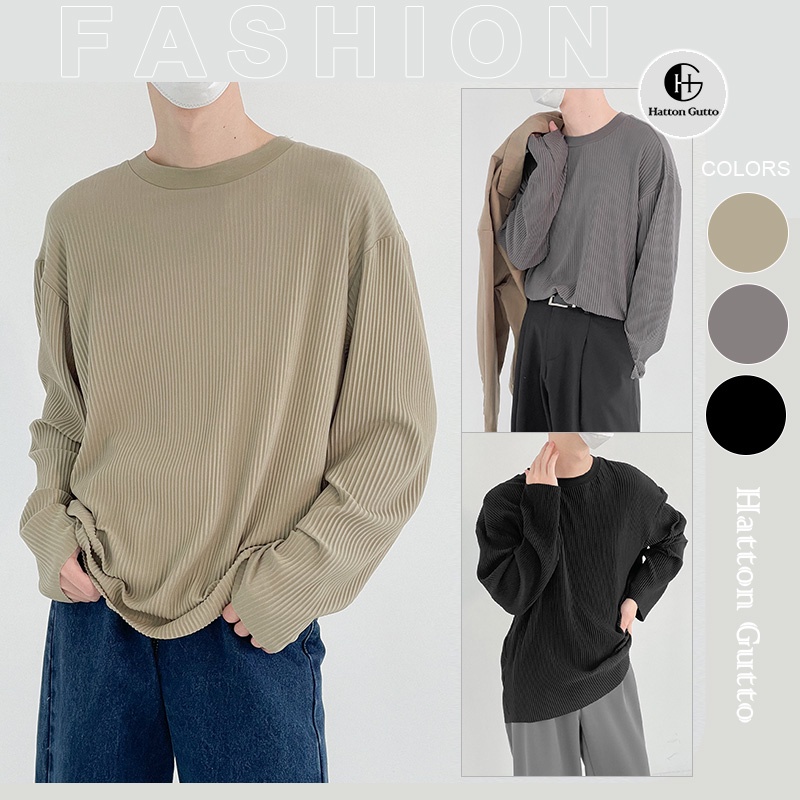 Hatton Gutto COD OOTD Áo Thun Tay Dài Cổ Tròn Dáng Rộng Màu Trơn Thời Trang Hàn Quốc 2022 Cho Cặp Đôi