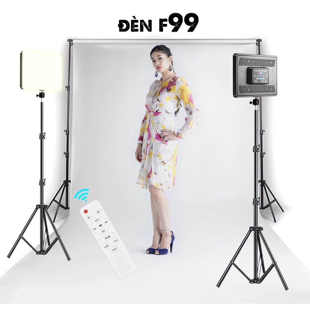 Đèn studio quay phim chụp ảnh decor tiktok bán hàng onl F99 RGB nhiều chế độ chỉnh màu kèm điều khiển tặng chân 2m1