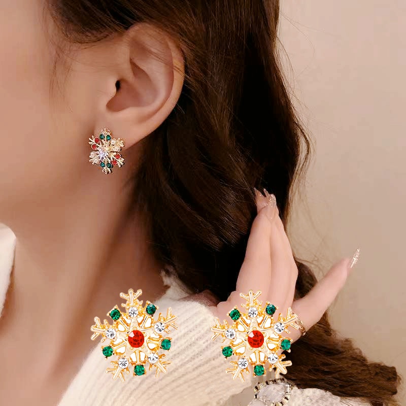 Bông Tai Mạ Vàng Hình Bông Tuyết Đính Đá Dễ Thương Dành Cho Nữ
