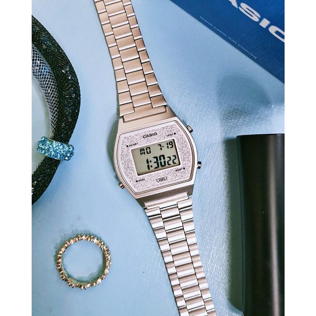 Đồng Hồ Casio Điện Tử B640WDG-7DF Dây Kim Loại Mạ Bạc - Mặt Đồng Hồ Thiết Kế Lấp Lánh