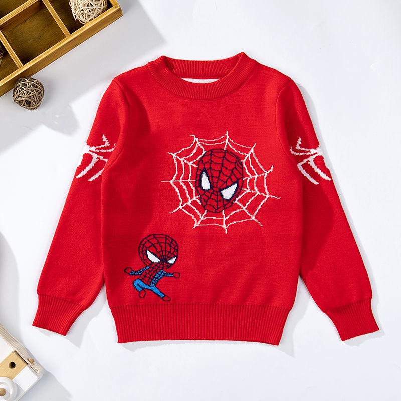 Áo Sweater Tay Dài Lót Lông Cừu Dày Dặn In Hoạt Hình Người Nhện Thời Trang Thu Đông Cho Bé Trai