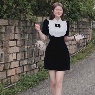 Đầm tiểu thư phối bèo đầm nhung đính nơ dáng xòe cực dễ thương tôn dáng sang chảnh cho nằng cực sexy đầm váy nữ