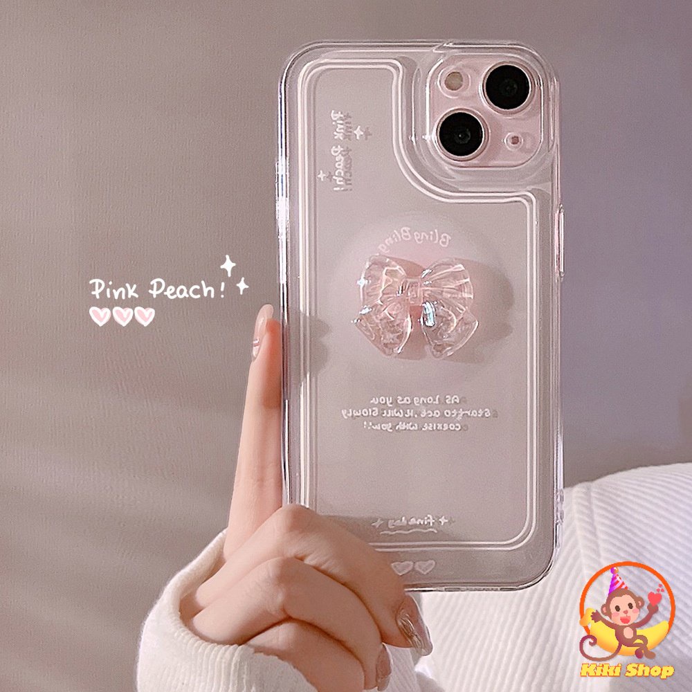 Ốp Điện Thoại TPU Mềm Trong Suốt Đính Nơ 3D Chống Sốc Chống Bụi Cho IPhone 11 12 13 14 Pro Max X XS XR 8 7 Plus
