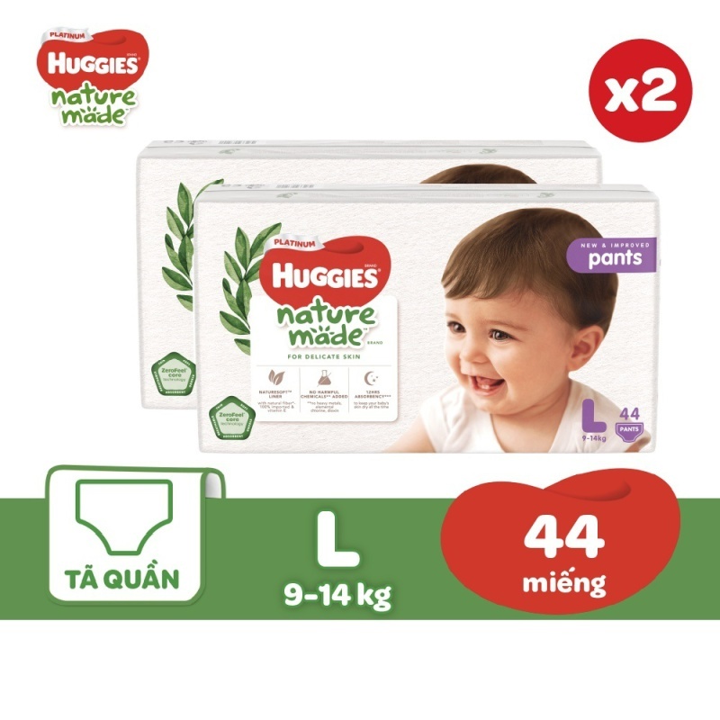 [HUGFEB15 -10% max 60k đơn 400k] Combo 2 Tã Quần Huggies Platinum Nature Made L44